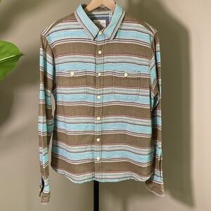 True Grit Shirt Mens Medium Stripe Western Button Up Brown Blue Coastal